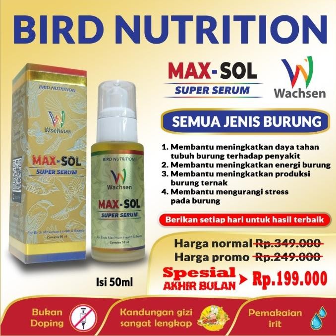 MAX - SOL Suplemen Vitamin Protein Burung Murai Lovebird Kenari Cucak