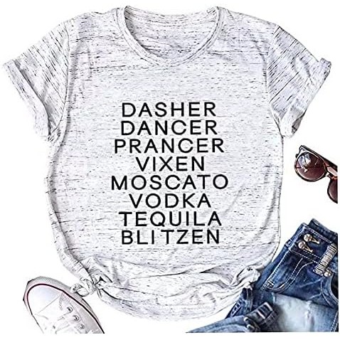 Kaos Alkohol Rusa Wanita Dasher Dancer Prancer Vixen Moscato Vodka Tequila Blitzen Kaos Natal Atasan
