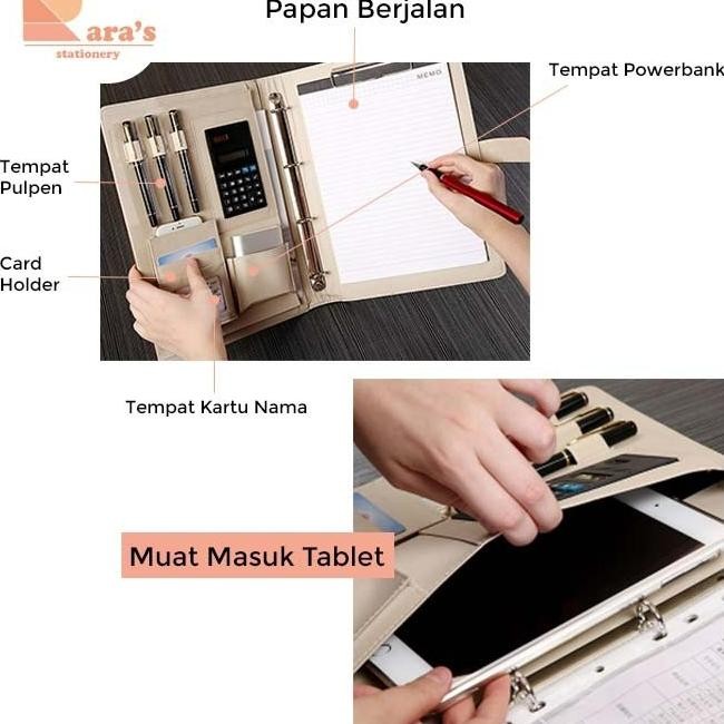 

Binder Organizer Kulit Ukuran A4 Bonus Kalkulator + Papan Berjalan