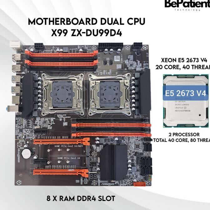 TERBARU - Motherboard X99 Dual CPU LGA 2011-3 + Xeon E5 V3/V4