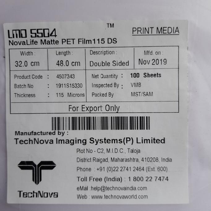 

TERLARIS - Technova LMO 115 Micron Kertas Synthetic