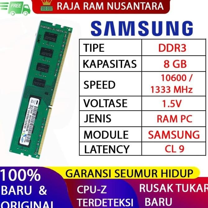 TERMURAH - RAM PC SAMSUNG DDR3 8GB 10600 / 1333 MHz ORI RAM KOMPUTER RAM PC 1.5v