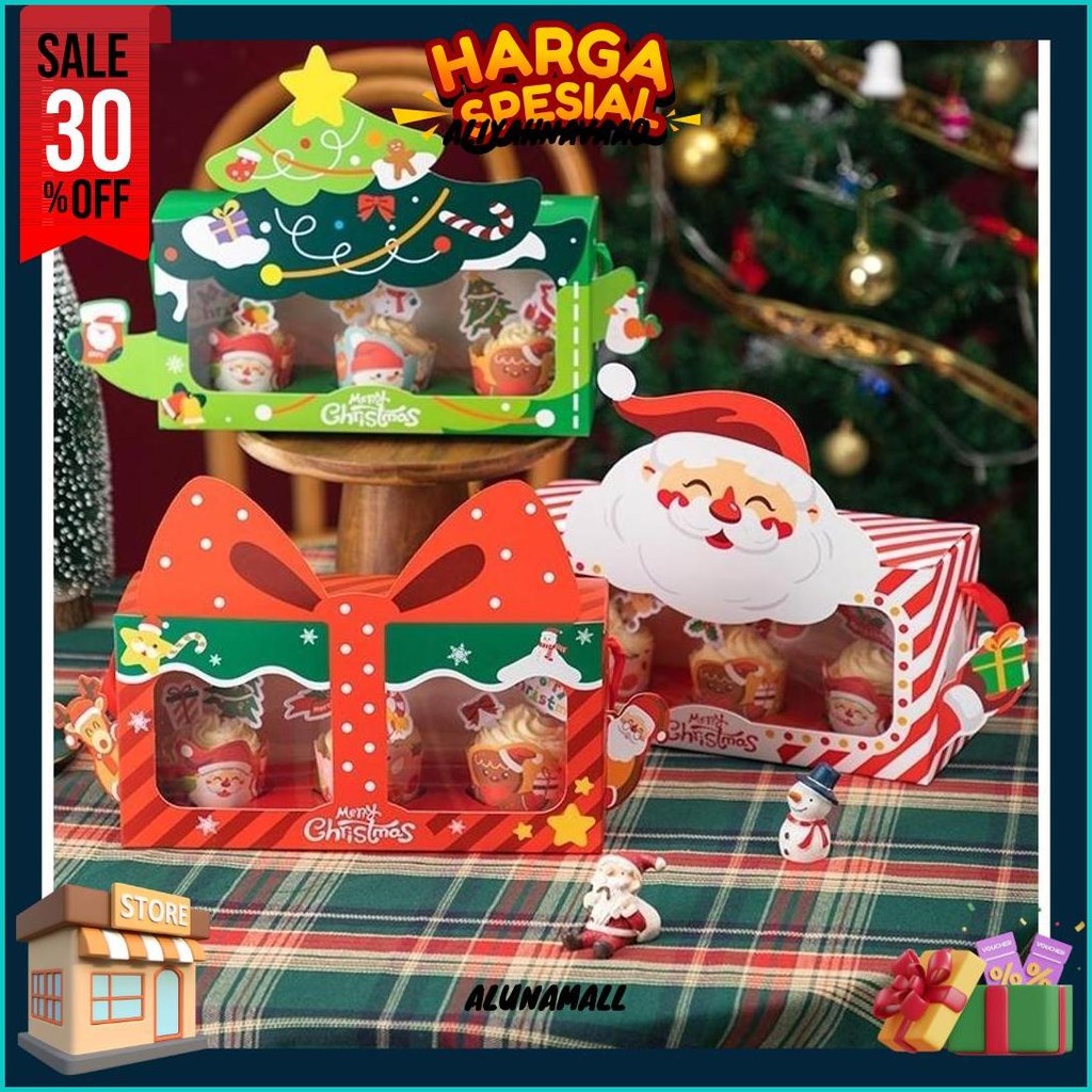 

Paperbox Cupcake Kotak Ivory Dus Kue Pudding Lubang Tema Christmas Natal Box Handle Souvenir Motif Sale