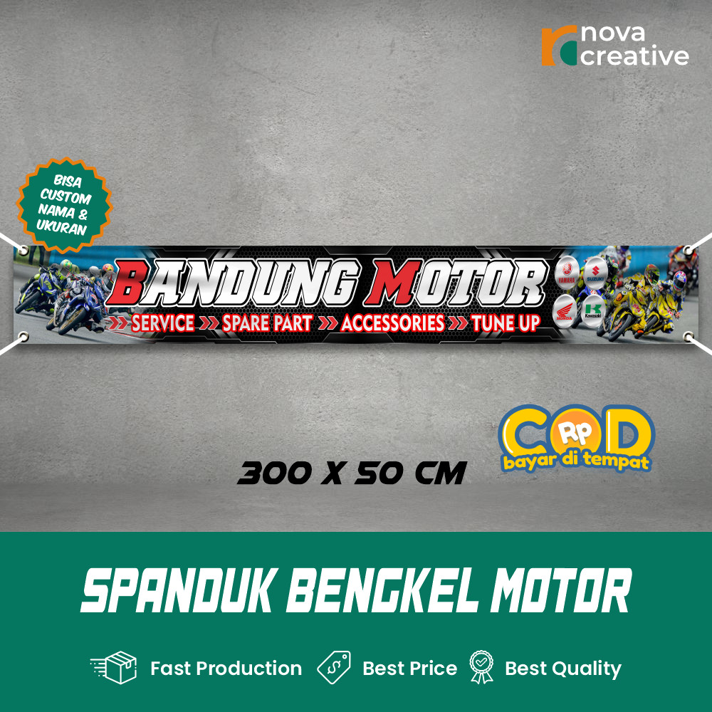 Print Spanduk Bengkel Motor Panjang Banner Custom Gratis Desain