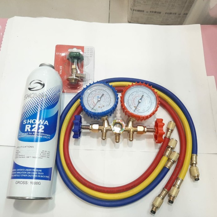 READY STOKKK Paket isi freon AC R22 manifold double selang krant freon showa 1kg