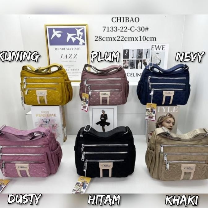 Tas Selempang Ori Chibao Kanvas Bordir 7Sleting Cb7133
