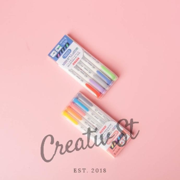 

TERBARU - Kenko Softliner Highlighter Dual Tip Cool Friendly Penanda 6 Warna Set