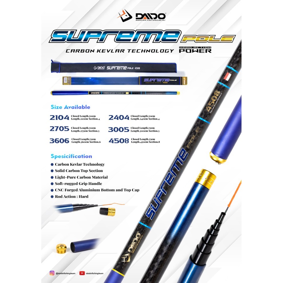 POLE DAIDO SUPREME CARBON RUAS 70-75CM UKURAN 210CM 240CM 270CM 300CM