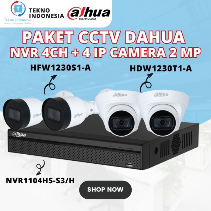 PAKET CCTV DAHUA NVR 4ch + 4 IP Camera 2MP NVR1104HS-S3H HDBW1230E