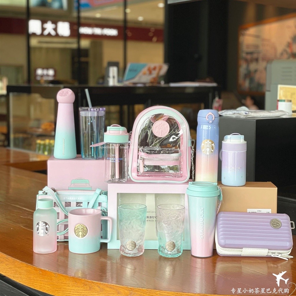 Cangkir starbucks gaya baru pink gradient gradient gletser pola kerucut insulasi gelas kaca cangkir 