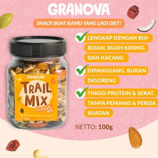 

Granova - Paket Komplit Irit (1 pc Granola Honey Almond 100gr, 3 pc Snackbar (Semua Rasa), 1 pc Madu Randu 240gr, 1 pc Chili Lime Cashew 35gr, 1 pc Trail Mix Classic 100gr, 2 pc Instant Oatmeal 50gr (Cacao Berry , Apple Pie/Pandan Arenga)) PS22