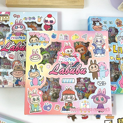 

Labubu Stiker LABUBU isi 100 Waterproof Lucu Kartun Korea Dekorasi Hiasan Scrapbook DIY