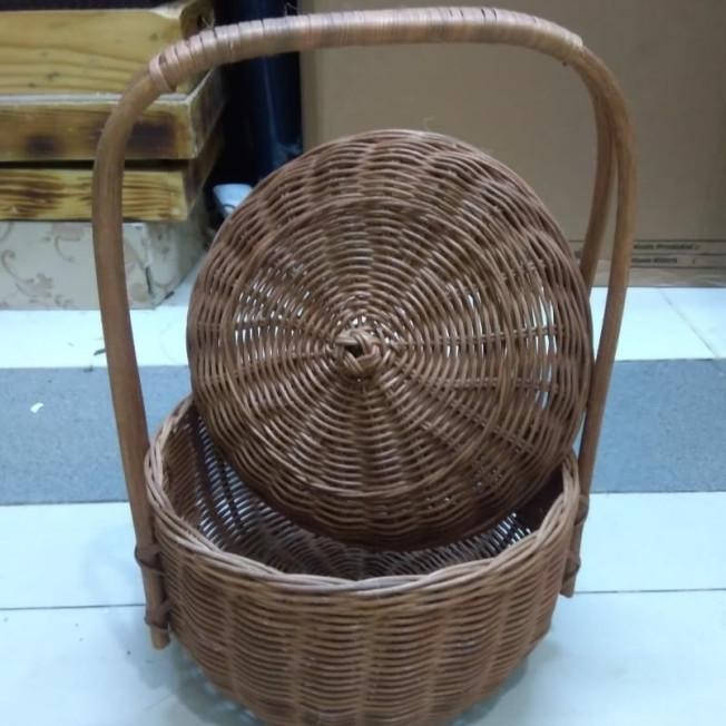 Tenong Rotan// Keranjang Rotan Bulat Tutup