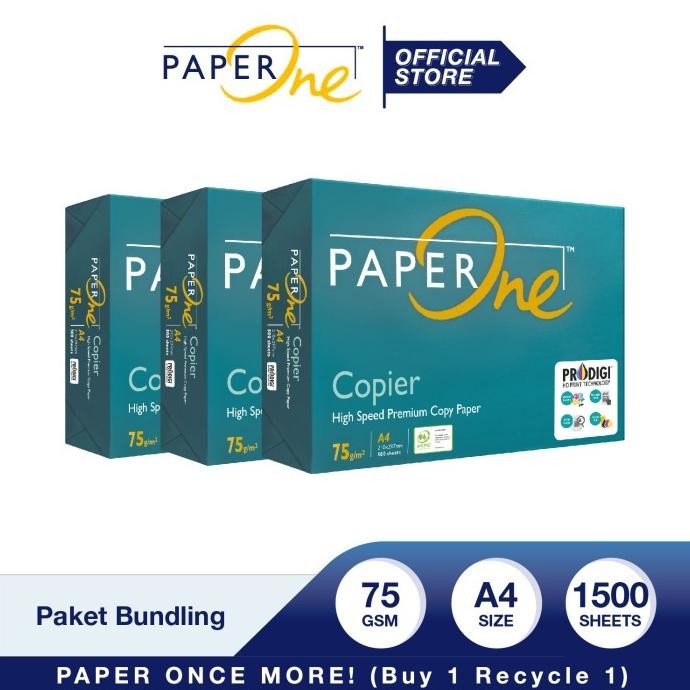 

Terlaris PaperOne Kertas A4 75gr Copier 3 Rim (1500 lembar) Kertas HVS SALE