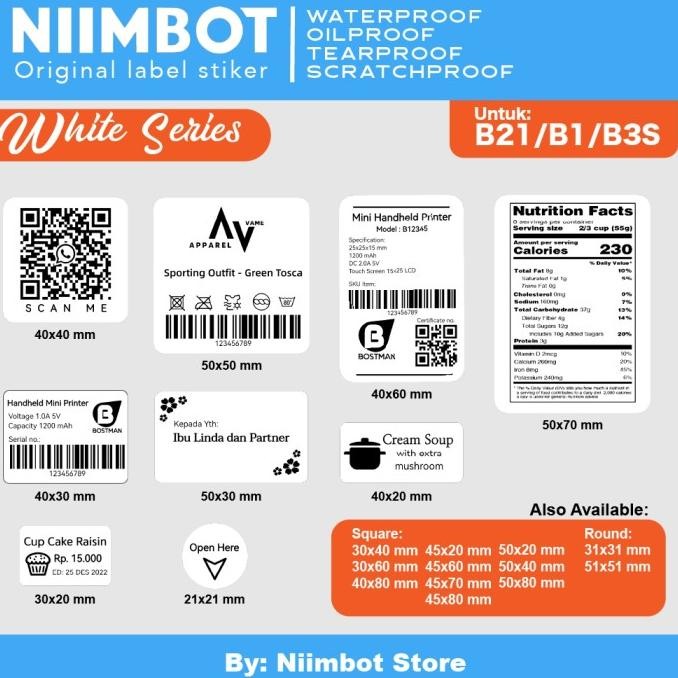 

Terlaris Thermal Label Printer Sticker Niimbot B21 Refill Label - Plain White SALE