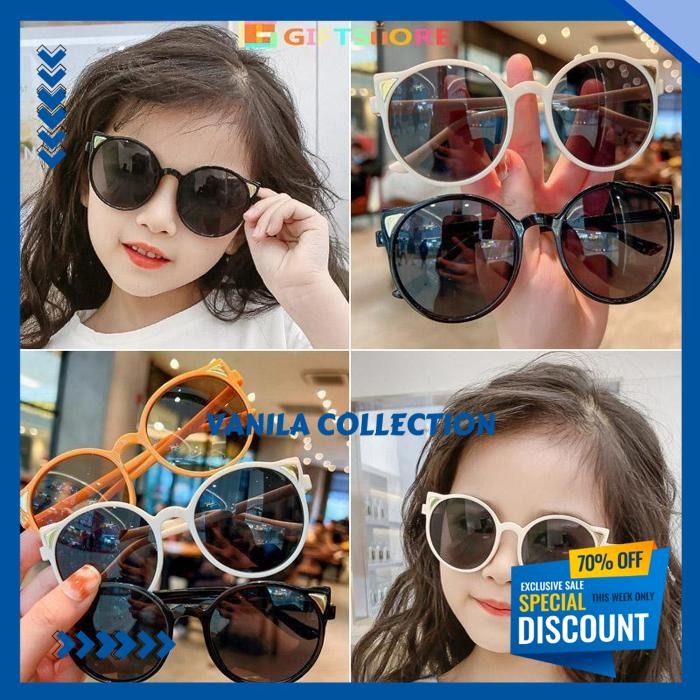 KACAMATA HITAM ANAK-ANAK GADIS ROUND FRAME UV400 PROTECTION KOREA CHILDREN CUTE EAR SHAPE FASHION SU