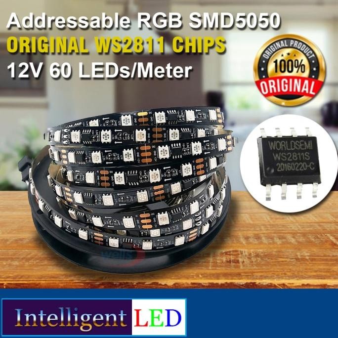 Addressable RGB SMD5050 ORIGINAL WS2811 12V 60 LEDs/Meter Black PCB pir35m