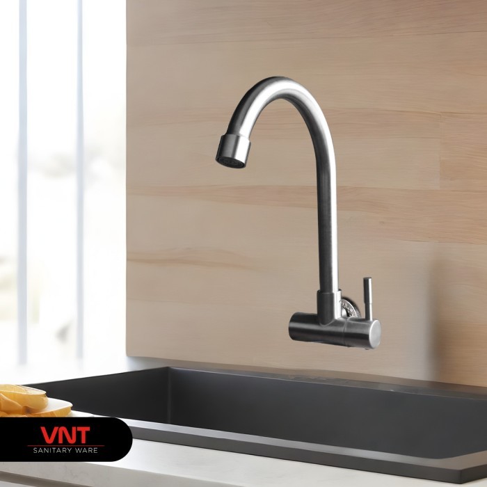 Cuci Gudang Vnt Kran Cuci Piring Leher Angsa Stainless Keran Air Tembok Sink Dapur