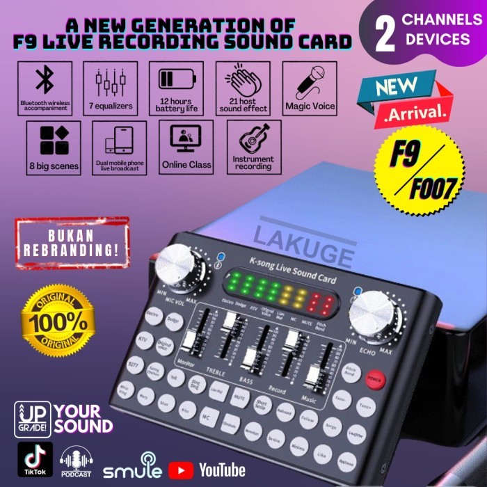 Cuci Gudang F9 Live Soundcard Bluetooth Audio Mixer Set Amplifier Live Broadcast