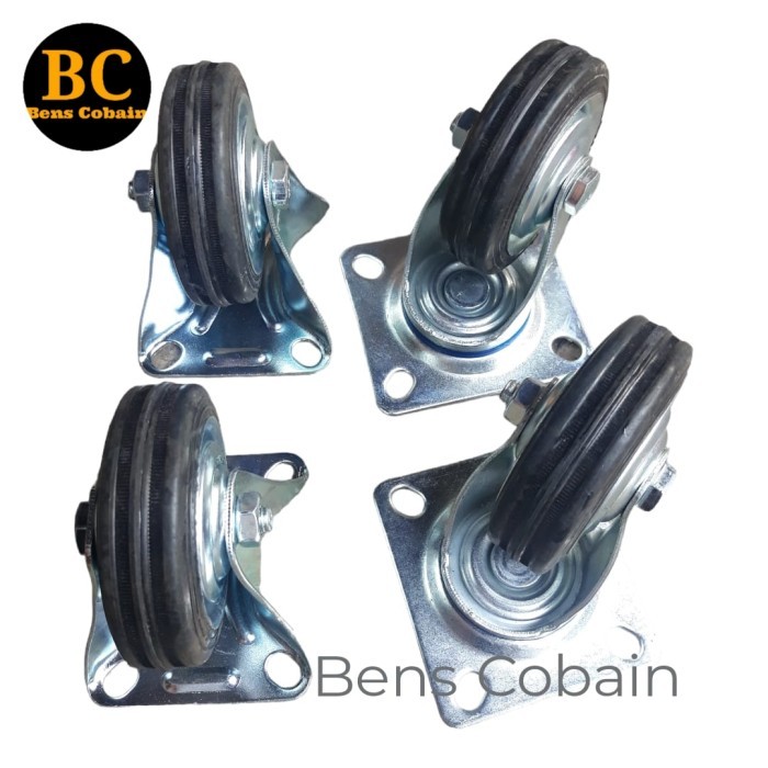 Roda Troli 3 inch set Ban Karet 2 Hidup 2 Mati Roda Etalase 3 inch