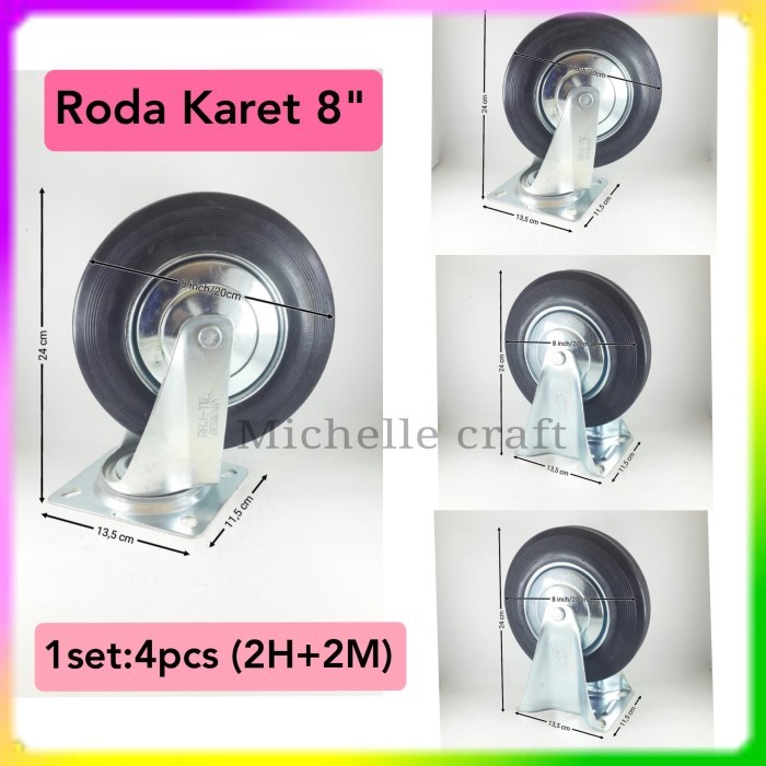 Roda troli " (2Mati+2Hidup)karet gerobak inch