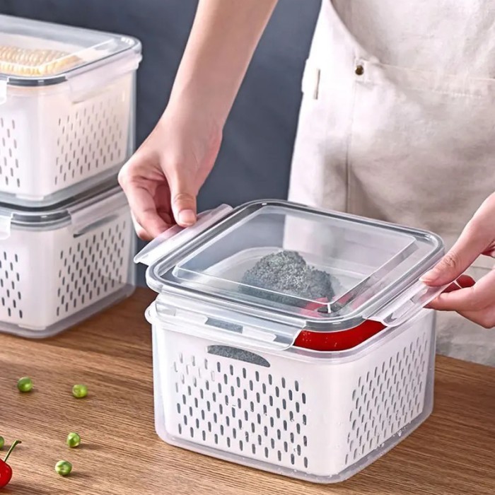 1set isi 3pcs Wadah organizer kulkas Tempat panyimpanan buah sayur