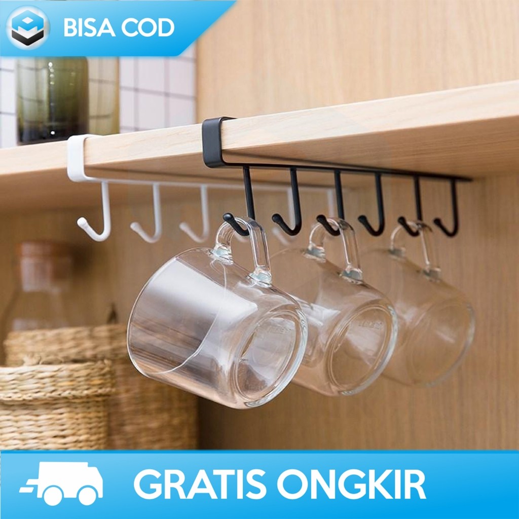 RAK GANTUNG SERBAGUNA LEMARI KITCHEN SET 6 HOOK MINIMALIS PORTABLE