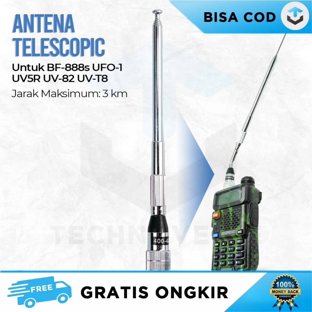 ADJUSTABLE ANTENA HT JARAK JAUH TELESKOPIC HANDY TALKY PANJANG 3M