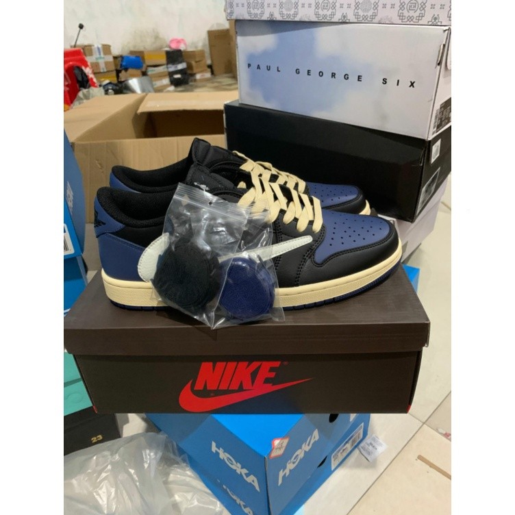 2023Sepatu Kets Air Jordan 1 Retro Low Cactus Jack Hitam Biru AJ1 Baru Travis Scott 2023 DM7866-041 