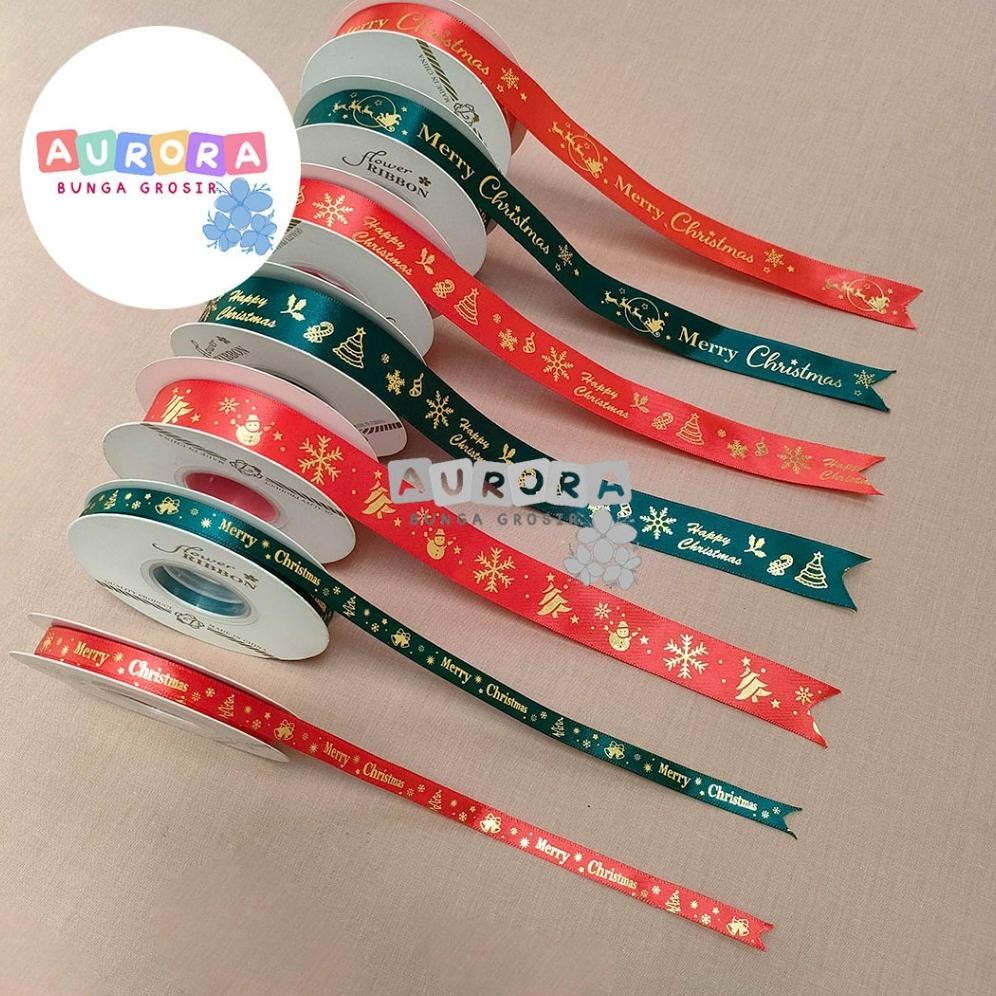 

(1 Roll 22Meter) Pita Natal Pita Satin Christmas Ribbon Gift Hampers Kado Dekorasi Natal Motif Merry Christmas Mainan Anak