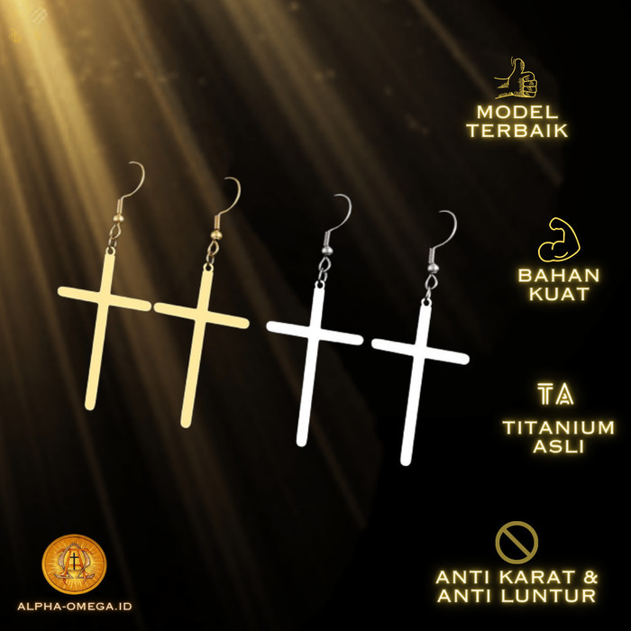 Azzatun - Anting Wanita Kristen Salib Besar - Aksesoris Anting Salib Wanita