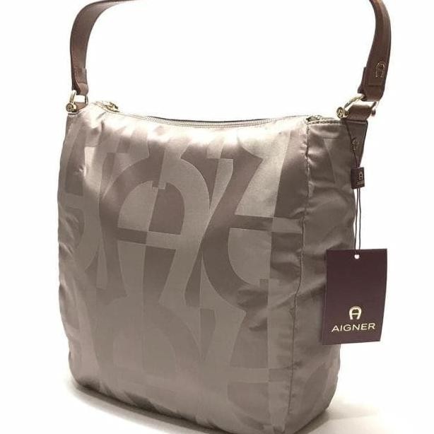 Tas Wanita Aigner Hobo Shoulder Bag Logo Taupe P Goodstore
