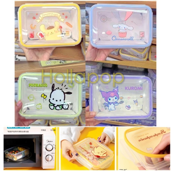 Produk Ready Lunch box Kuromi Cinnamoroll Pochacco Pompompurin 900ml transparan