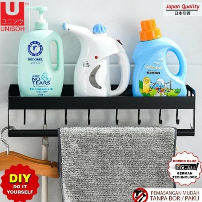 Rak Gantung Dapur Hitam Alumunium Minimalis / Rak Gantung Serbaguna