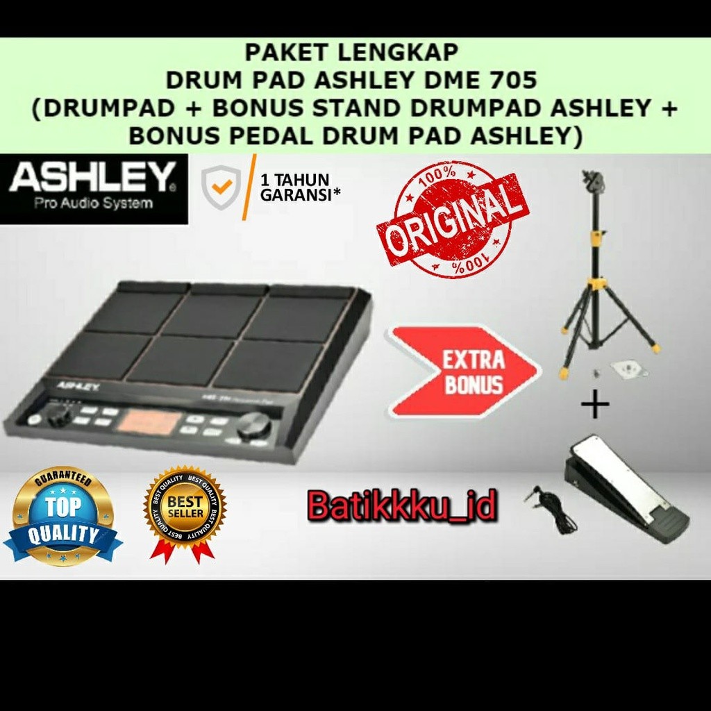 Paket Drum Pad Elektrik Ashley Dme 705 Dme705 Bonus Tri + Pedal