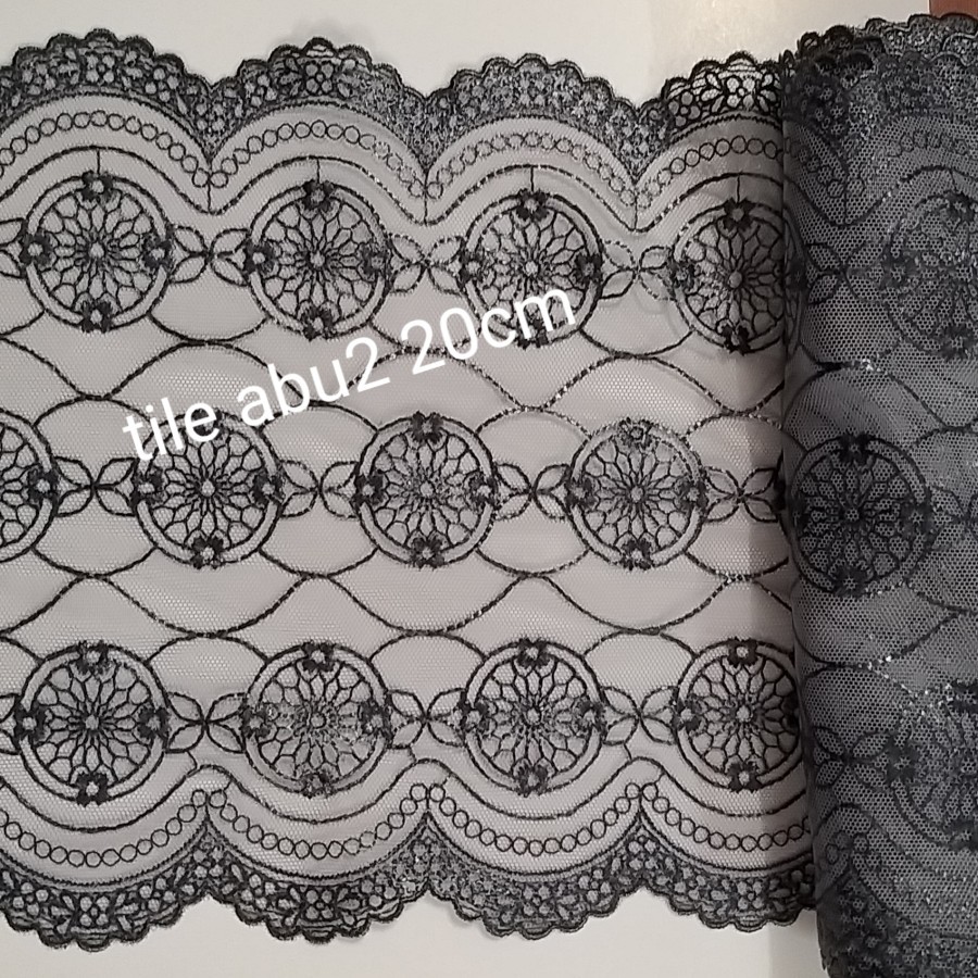 renda tile abu2 lebar 20cm, harga per meter