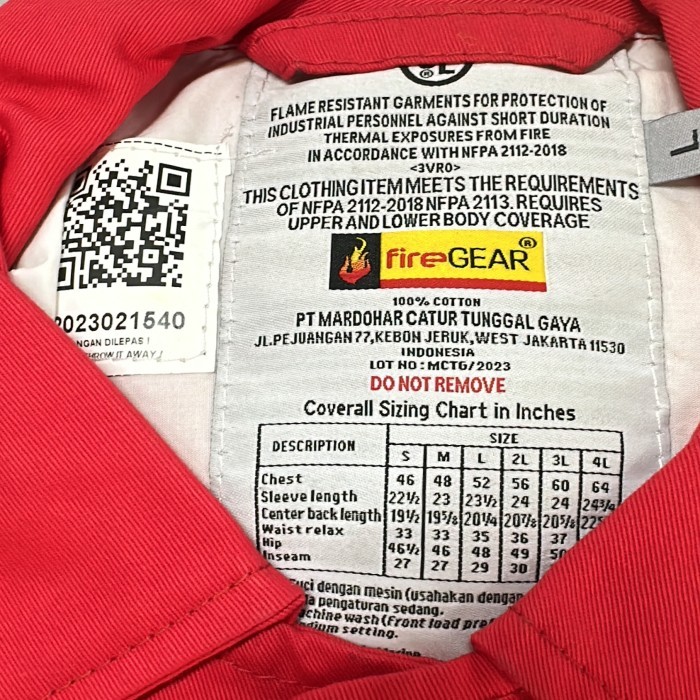 Koleksi Baru Wearpack Coverall FR Fire gear Flame Resistant Fabric FR Indonesia