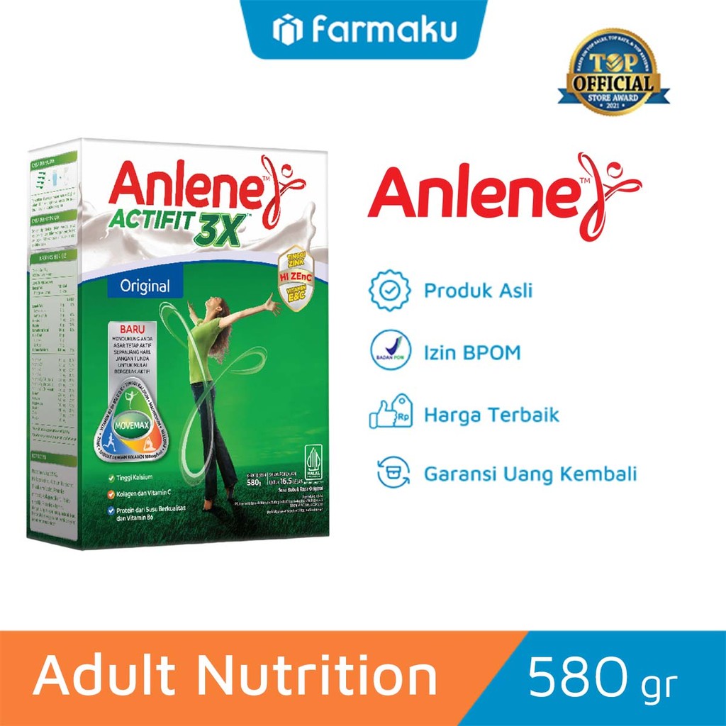 

Anlene Actifit 3X Susu Bubuk Dewasa Original 580 gr - Nutrisi Tinggi Kalsium untuk Tulang, Sendi & Otot