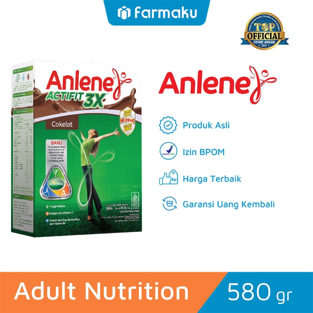 

Anlene Actifit 3X Susu Bubuk Dewasa Cokelat 580 gr - Nutrisi Tinggi Kalsium untuk Tulang, Sendi & Otot