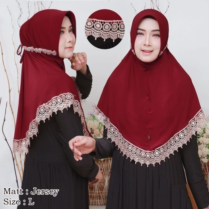 Jilbab / Bergo Jersey Serut Rempel Renda / Hijab Jersey Renda #Original