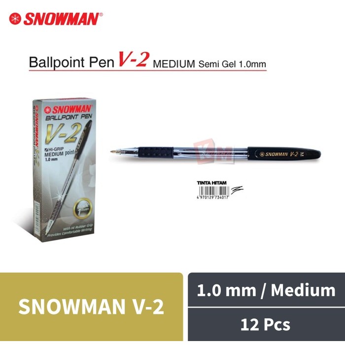 

Pulpen Ballpoint Pena Pen Snowman V-2 V2 Hitam 1.0 mm Medium 12 Pcs