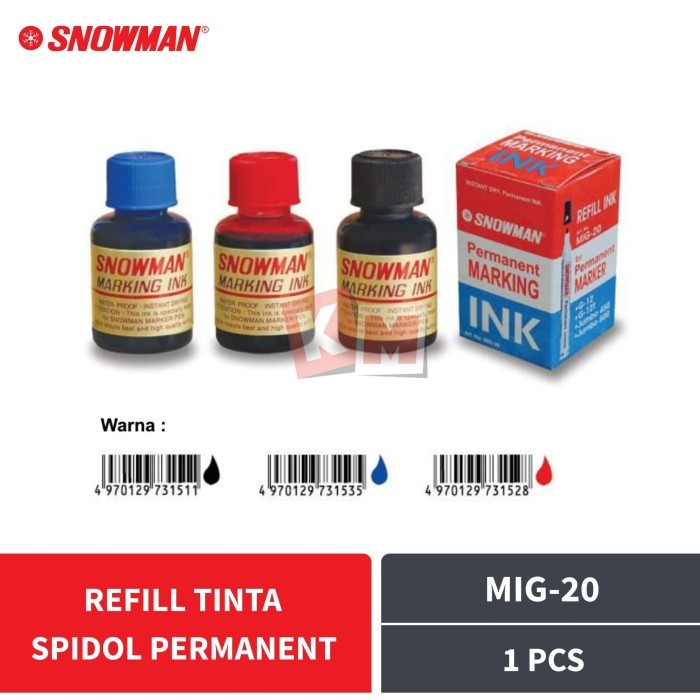 

HARGA DISC - Permanent Refill Ink Isi Tinta Spidol Snowman MIG-20 Hitam Merah Biru