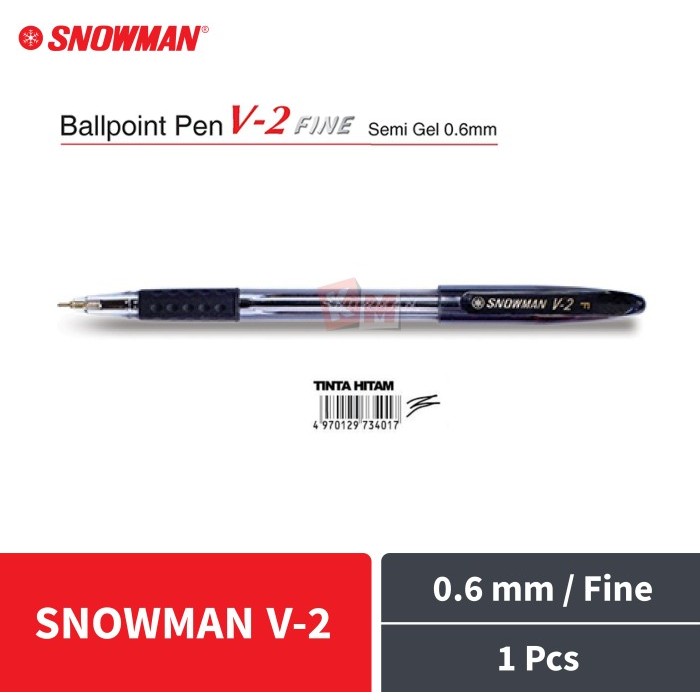 

TERMURAH - Pulpen Ballpoint Pena Pen Snowman V-2 V2 Hitam 0.6 mm 1 Pcs