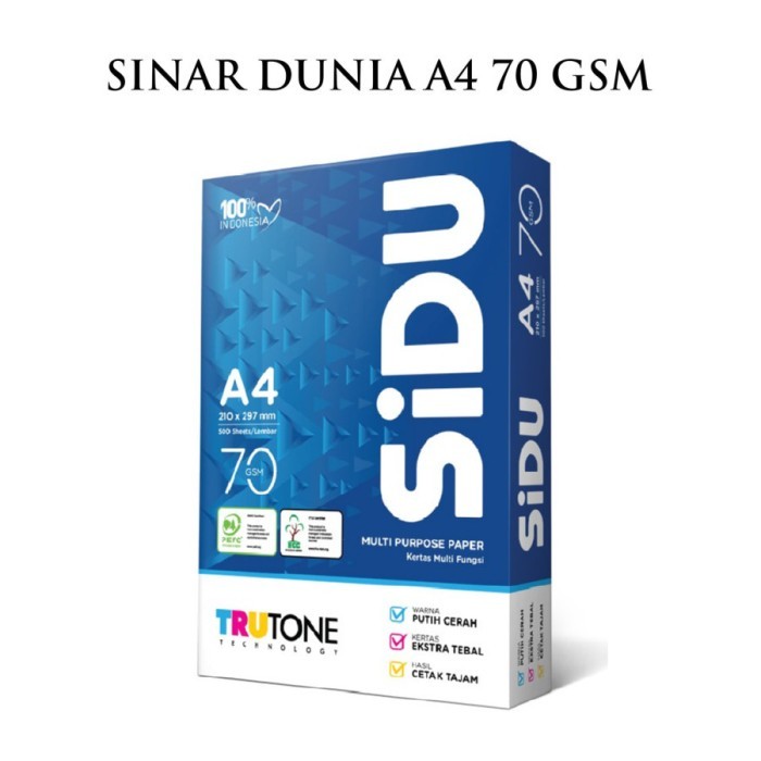 

Kertas Fotocopy HVS Sinar Dunia SIDU A4 70 Gram Gsm Gr 70Gr