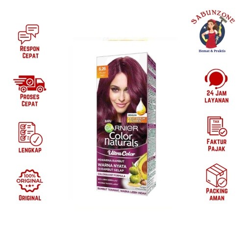 Garnier Pewarna Cat Rambut Hair Color Natural Plum Red 6.26 Sachet
