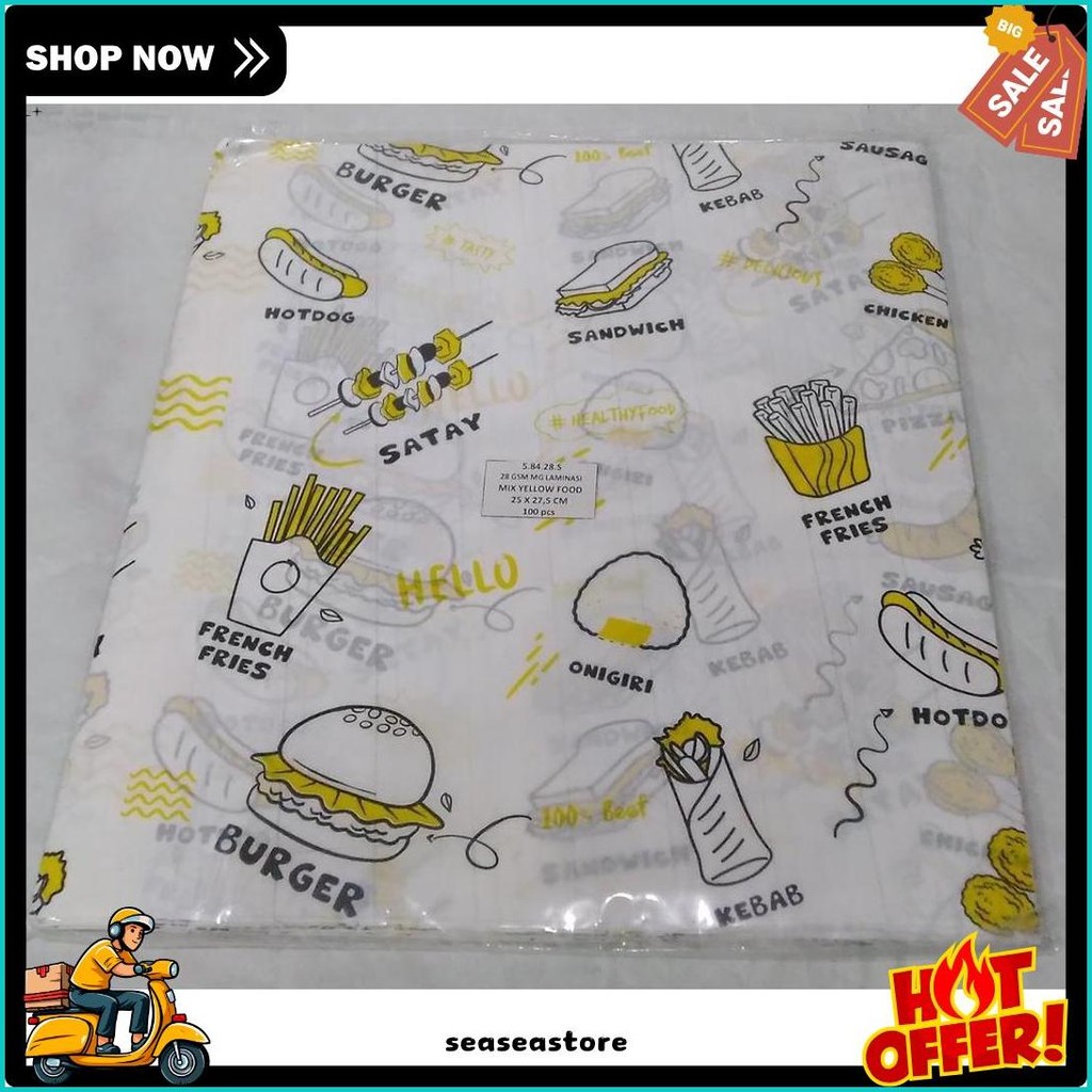 

Baking / Wax Paper Kertas / Alas / Tatakan Nasi / Burger / Kebab / Hot Dog / Roti Motif / Putih / Printing / Warna / Koran / Newspaper / Daun Pisang / Banana Leaf Ala Kfc / Mcd Food Grade Anti Lengket