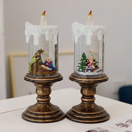 Lilin LED Natal Snowglobe Motif Natal Yesus Kado Natal Lilin Elektrik
