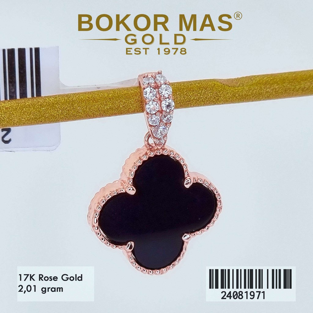 BokorMas Gold Liontin Clover Hitam Variasi Permata Putih Emas Asli Kadar 17K 24081971