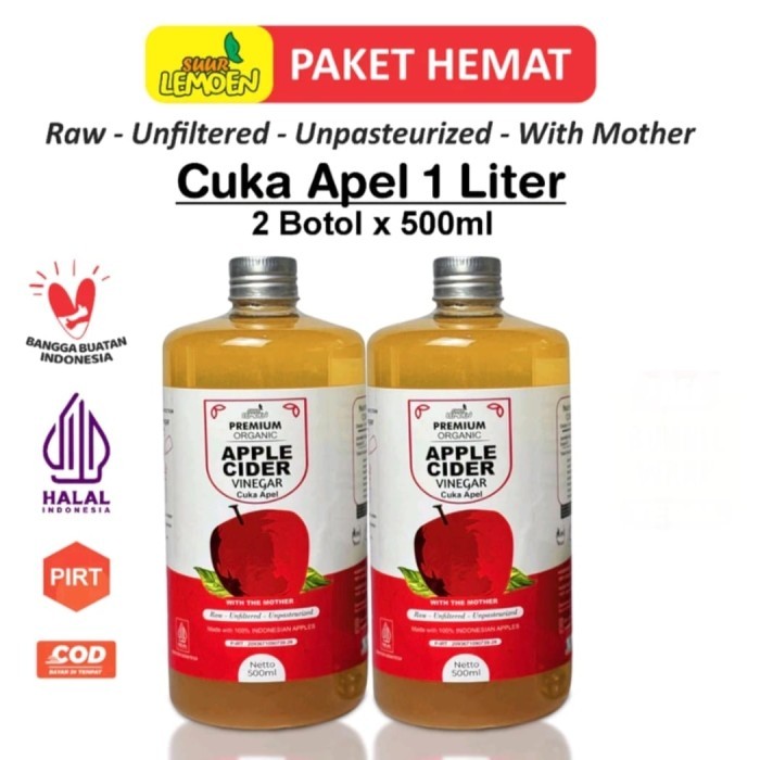

Cuka Apel 1 Liter Apple Cider Vinegar Premium Organik With The Mother