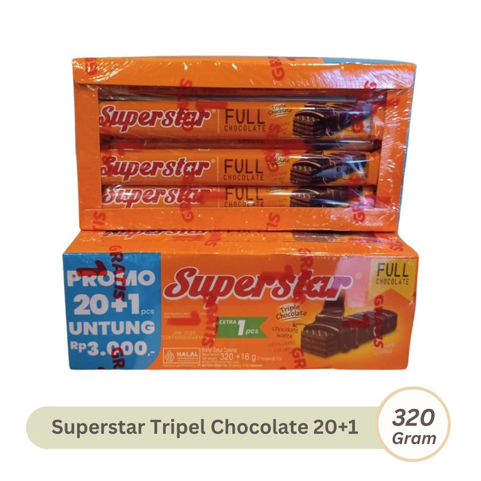 

FREE ONGKIR Superstar Tripel Chocolate 20+1pcs Wafer Salut Krim Coklat 320gr/Box